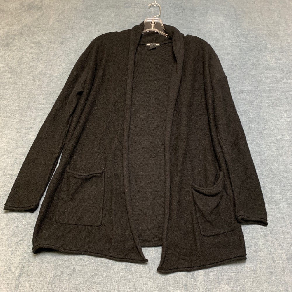 H&M Basic Cardigan Sweater Womens Small Black Tight Knit Open Front Outdoor